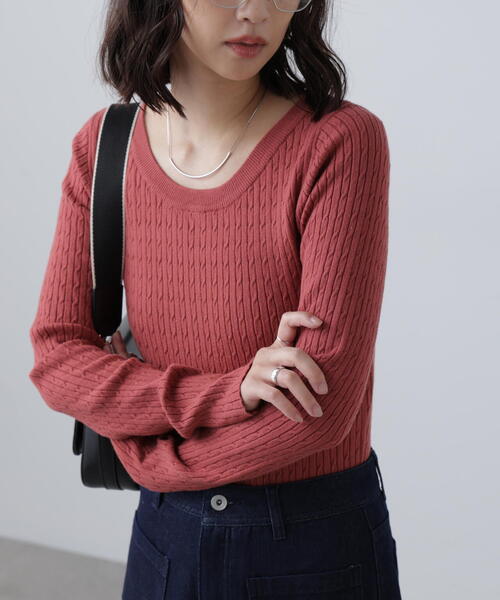 FREE'S MART（フリーズマート）の「◆〈洗える〉マシンウォッシャブルケーブルニット（ニット/セーター・レディース・グレー/ホワイト/ピンク/ネイビー・FREE）」の4枚目の写真