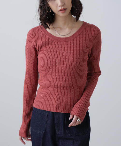 FREE'S MART（フリーズマート）の「◆〈洗える〉マシンウォッシャブルケーブルニット（ニット/セーター・レディース・グレー/ホワイト/ピンク/ネイビー・FREE）」の10枚目の写真