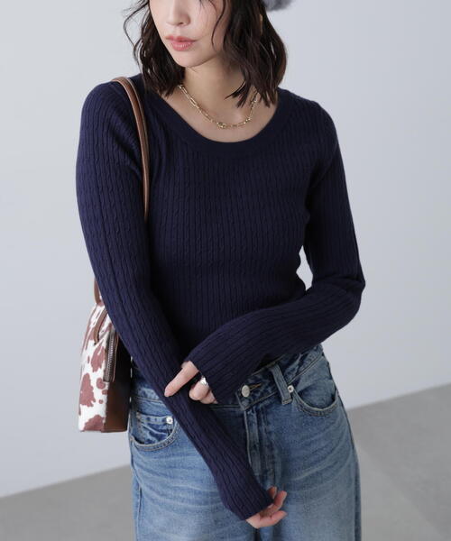 FREE'S MART（フリーズマート）の「◆〈洗える〉マシンウォッシャブルケーブルニット（ニット/セーター・レディース・グレー/ホワイト/ピンク/ネイビー・FREE）」の19枚目の写真