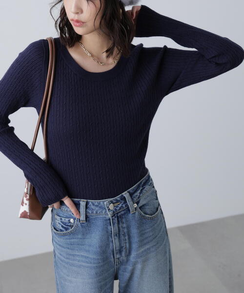 FREE'S MART（フリーズマート）の「◆〈洗える〉マシンウォッシャブルケーブルニット（ニット/セーター・レディース・グレー/ホワイト/ピンク/ネイビー・FREE）」の20枚目の写真