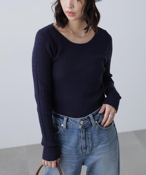 FREE'S MART（フリーズマート）の「◆〈洗える〉マシンウォッシャブルケーブルニット（ニット/セーター・レディース・グレー/ホワイト/ピンク/ネイビー・FREE）」の21枚目の写真