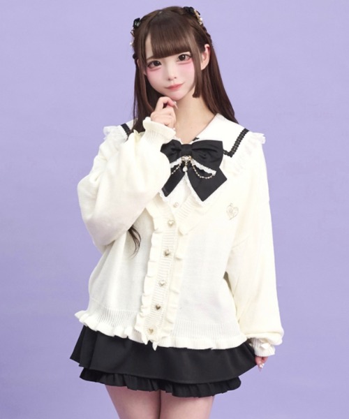 Secret Honey（シークレットハニー）の「ワンポイント刺繍Vカーディガン（ニット/セーター・レディース・ピンク/レッド/オフホワイト/ブラック・FREE）」の2枚目の写真