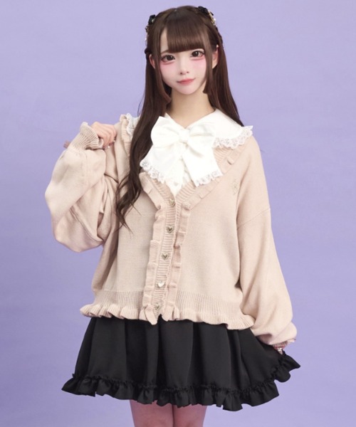 Secret Honey（シークレットハニー）の「ワンポイント刺繍Vカーディガン（ニット/セーター・レディース・ピンク/レッド/オフホワイト/ブラック・FREE）」の4枚目の写真