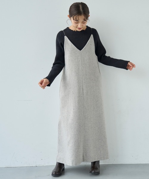 mil(ミル)の「ウールライクツイード バックリボン キャミワンピース【585104】(ワンピース・レディース・モカ/ライトグレー・FREE/XS/S)」の2枚目の写真