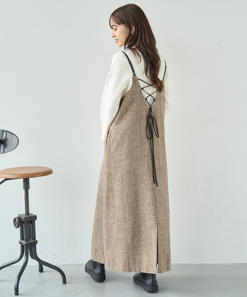 mil(ミル)の「ウールライクツイード バックリボン キャミワンピース【585104】(ワンピース・レディース・モカ/ライトグレー・FREE/XS/S)」の1枚目の写真