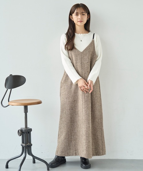 セール】ウールライクツイード バックリボン キャミワンピース【585104