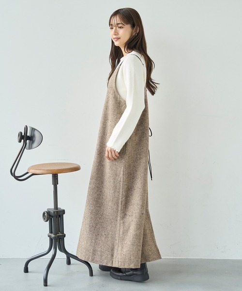 mil(ミル)の「ウールライクツイード バックリボン キャミワンピース【585104】(ワンピース・レディース・モカ/ライトグレー・FREE/XS/S)」の5枚目の写真