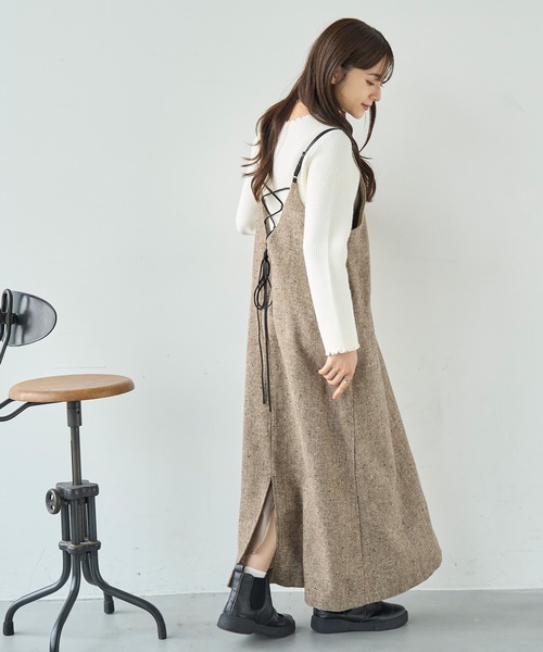 mil(ミル)の「ウールライクツイード バックリボン キャミワンピース【585104】(ワンピース・レディース・モカ/ライトグレー・FREE/XS/S)」の6枚目の写真