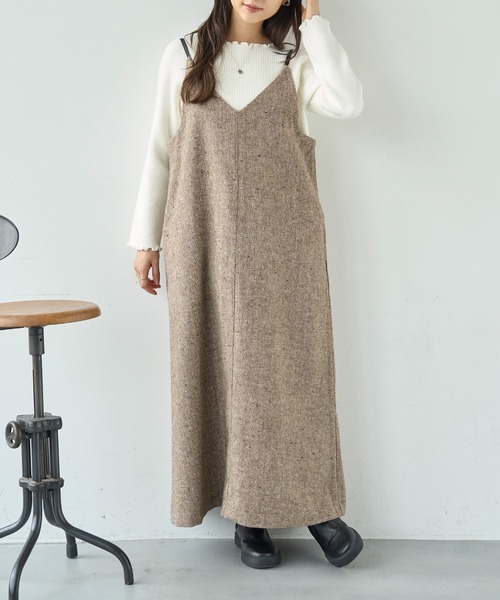 mil(ミル)の「ウールライクツイード バックリボン キャミワンピース【585104】(ワンピース・レディース・モカ/ライトグレー・FREE/XS/S)」の7枚目の写真