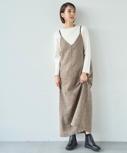 mil(ミル)の「ウールライクツイード バックリボン キャミワンピース【585104】(ワンピース・レディース・モカ/ライトグレー・FREE/XS/S)」の9枚目の写真