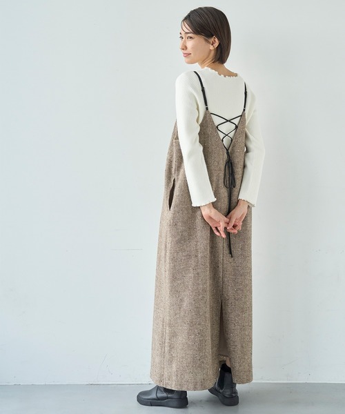 mil(ミル)の「ウールライクツイード バックリボン キャミワンピース【585104】(ワンピース・レディース・モカ/ライトグレー・FREE/XS/S)」の11枚目の写真