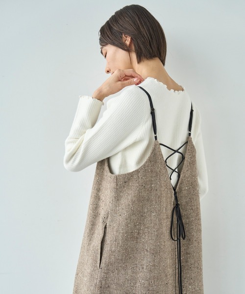 mil(ミル)の「ウールライクツイード バックリボン キャミワンピース【585104】(ワンピース・レディース・モカ/ライトグレー・FREE/XS/S)」の14枚目の写真