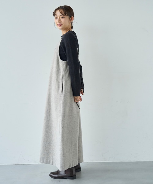 セール】ウールライクツイード バックリボン キャミワンピース【585104