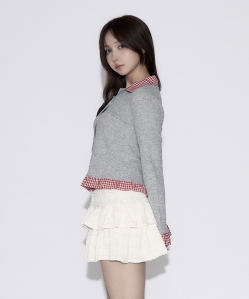 tinkerend(ティンカーエンド)の「Gingham Check Rib Cardigan / ギンガムチェックリブカーディガン(シャツ/ブラウス・レディース・ネイビー/グレー・FREE)」の17枚目の写真