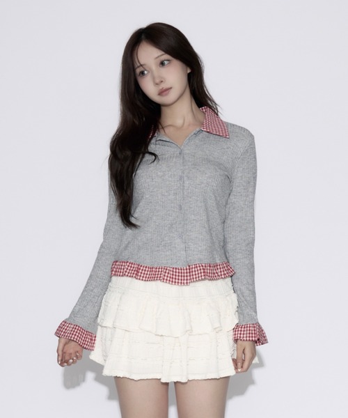 tinkerend(ティンカーエンド)の「Gingham Check Rib Cardigan / ギンガムチェックリブカーディガン(シャツ/ブラウス・レディース・ネイビー/グレー・FREE)」の15枚目の写真