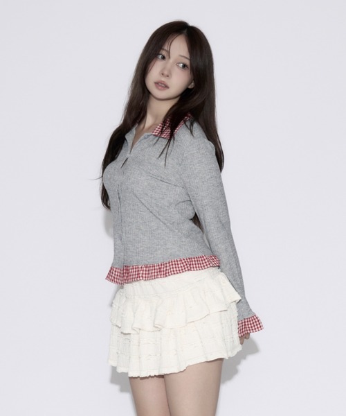 tinkerend(ティンカーエンド)の「Gingham Check Rib Cardigan / ギンガムチェックリブカーディガン(シャツ/ブラウス・レディース・ネイビー/グレー・FREE)」の16枚目の写真