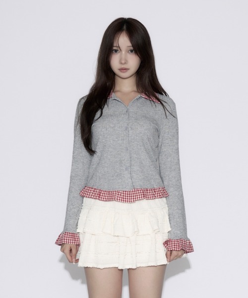 tinkerend(ティンカーエンド)の「Gingham Check Rib Cardigan / ギンガムチェックリブカーディガン(シャツ/ブラウス・レディース・ネイビー/グレー・FREE)」の21枚目の写真
