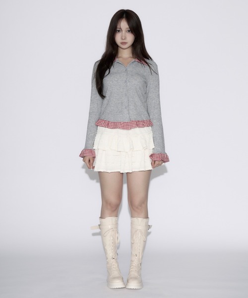 tinkerend(ティンカーエンド)の「Gingham Check Rib Cardigan / ギンガムチェックリブカーディガン(シャツ/ブラウス・レディース・ネイビー/グレー・FREE)」の19枚目の写真