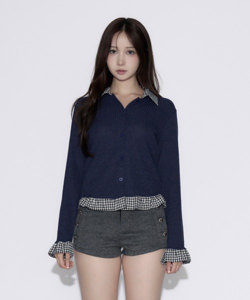tinkerend(ティンカーエンド)の「Gingham Check Rib Cardigan / ギンガムチェックリブカーディガン(シャツ/ブラウス・レディース・ネイビー/グレー・FREE)」の10枚目の写真