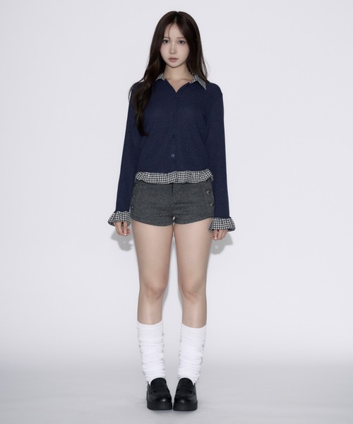 tinkerend(ティンカーエンド)の「Gingham Check Rib Cardigan / ギンガムチェックリブカーディガン(シャツ/ブラウス・レディース・ネイビー/グレー・FREE)」の14枚目の写真