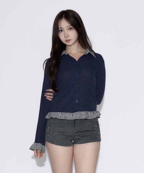 tinkerend(ティンカーエンド)の「Gingham Check Rib Cardigan / ギンガムチェックリブカーディガン(シャツ/ブラウス・レディース・ネイビー/グレー・FREE)」の11枚目の写真