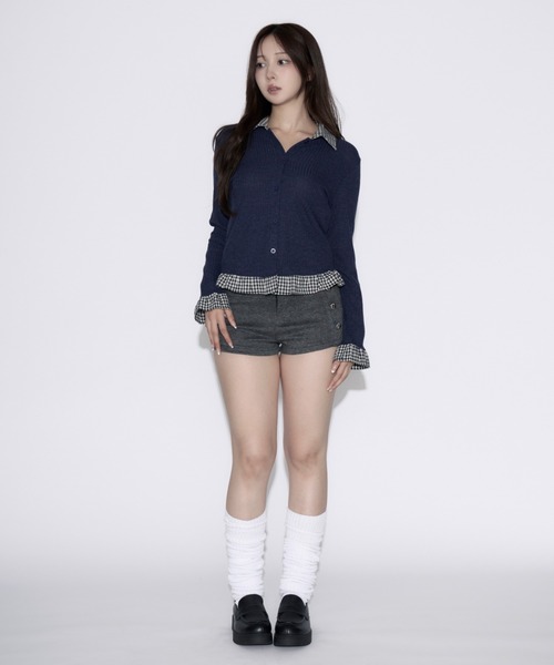 tinkerend(ティンカーエンド)の「Gingham Check Rib Cardigan / ギンガムチェックリブカーディガン(シャツ/ブラウス・レディース・ネイビー/グレー・FREE)」の3枚目の写真