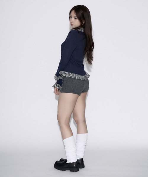tinkerend(ティンカーエンド)の「Gingham Check Rib Cardigan / ギンガムチェックリブカーディガン(シャツ/ブラウス・レディース・ネイビー/グレー・FREE)」の5枚目の写真