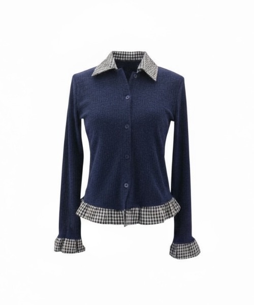 tinkerend(ティンカーエンド)の「Gingham Check Rib Cardigan / ギンガムチェックリブカーディガン(シャツ/ブラウス・レディース・ネイビー/グレー・FREE)」の22枚目の写真