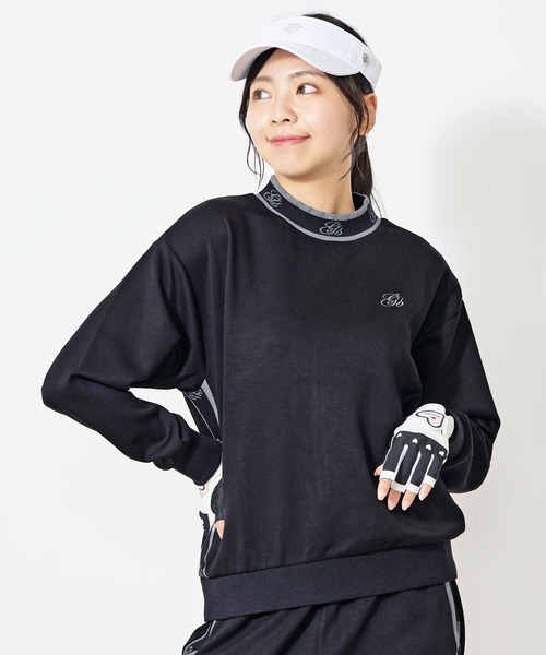 TopIsm(トップイズム)のゴルフウェア モックネックトレーナー スウェットジャージ リブロゴライン切替 レディース(ゴルフグッズ)