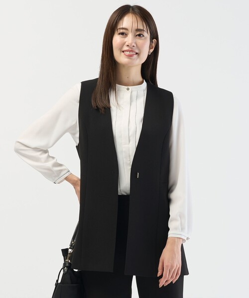 J.PRESS Ladies(J.プレス レディス)の「【セットアップ対応】セラテリーダブルクロス ジレ(その他アウター・レディース・ブラック系/ベージュ系/ネイビー系・XS)」の1枚目の写真