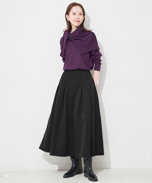SLOBE IENA（スローブイエナ）の「《3サイズ展開》タフタタックフレアスカート（スカート・レディース・ベージュ/ブラック・38/36/34）」の8枚目の写真