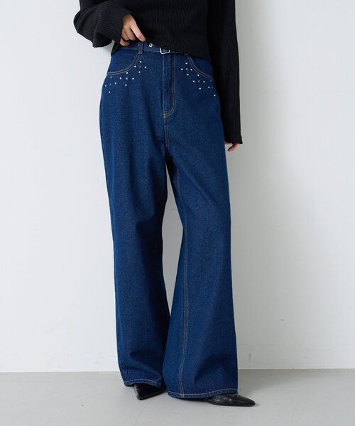 Kastane（カスタネ）の「【セットアップ対応/2サイズ展開/低身長サイズ】ビジュー付きデニムパンツ（デニムパンツ・レディース・ブラウン/ブラック/インディゴブルー・0/1）」の3枚目の写真