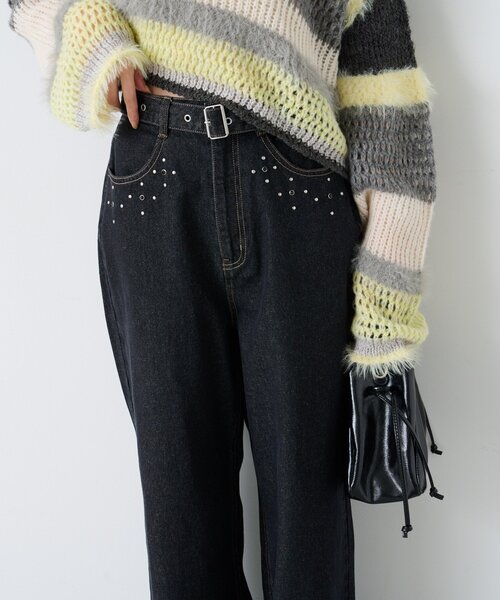 Kastane（カスタネ）の「【セットアップ対応/2サイズ展開/低身長サイズ】ビジュー付きデニムパンツ（デニムパンツ・レディース・ブラウン/ブラック/インディゴブルー・0/1）」の5枚目の写真