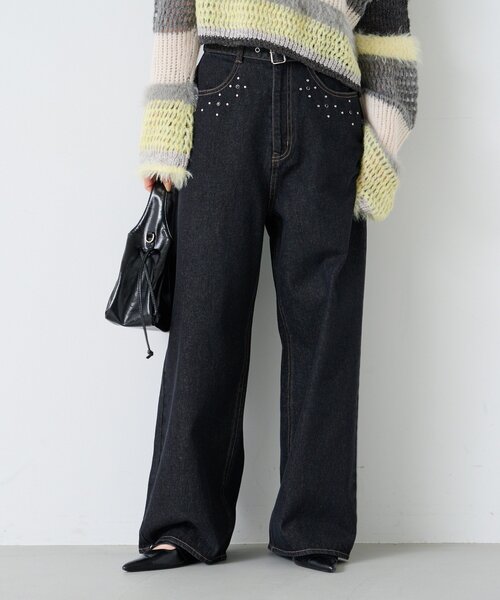 Kastane（カスタネ）の「【セットアップ対応/2サイズ展開/低身長サイズ】ビジュー付きデニムパンツ（デニムパンツ・レディース・ブラウン/ブラック/インディゴブルー・0/1）」の6枚目の写真