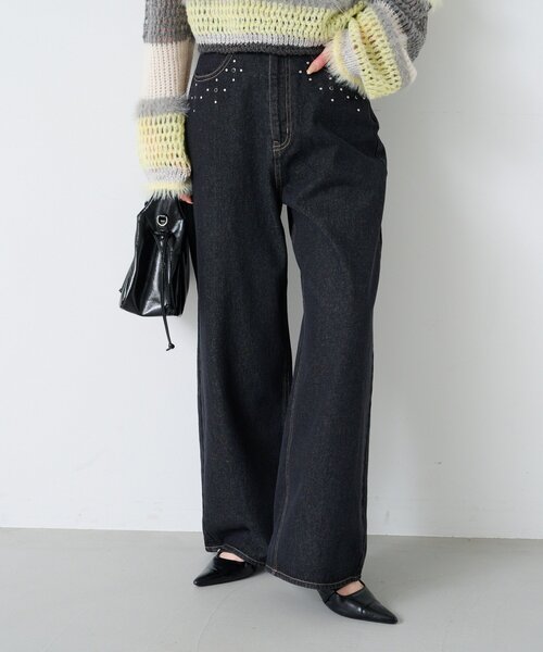 Kastane（カスタネ）の「【セットアップ対応/2サイズ展開/低身長サイズ】ビジュー付きデニムパンツ（デニムパンツ・レディース・ブラウン/ブラック/インディゴブルー・0/1）」の7枚目の写真