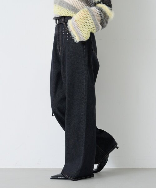 Kastane（カスタネ）の「【セットアップ対応/2サイズ展開/低身長サイズ】ビジュー付きデニムパンツ（デニムパンツ・レディース・ブラウン/ブラック/インディゴブルー・0/1）」の8枚目の写真