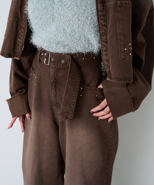Kastane（カスタネ）の「【セットアップ対応/2サイズ展開/低身長サイズ】ビジュー付きデニムパンツ（デニムパンツ・レディース・ブラウン/ブラック/インディゴブルー・0/1）」の13枚目の写真