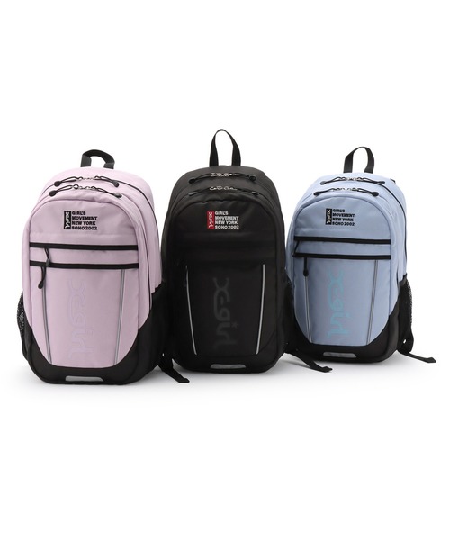 X-girl Stages（エックスガールステージス）の「ロゴ& リフレクターパイピングバックパック（バックパック/リュック・キッズ・ラベンダー/ブラック/ライトブルー・F）」の11枚目の写真