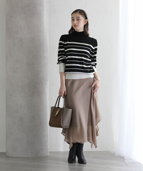 La TOTALITE（ラトータリテ）の「【洗える】ウォッシャブルウールフレンチボーダーニット（ニット/セーター・レディース・チャコールグレー/ブラック・FREE）」の9枚目の写真