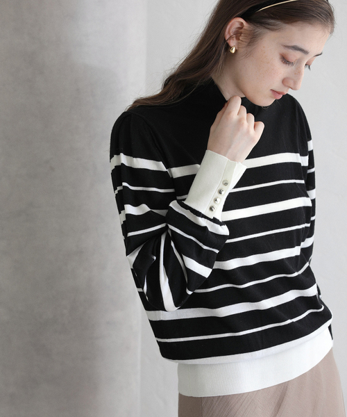 La TOTALITE（ラトータリテ）の「【洗える】ウォッシャブルウールフレンチボーダーニット（ニット/セーター・レディース・チャコールグレー/ブラック・FREE）」の15枚目の写真