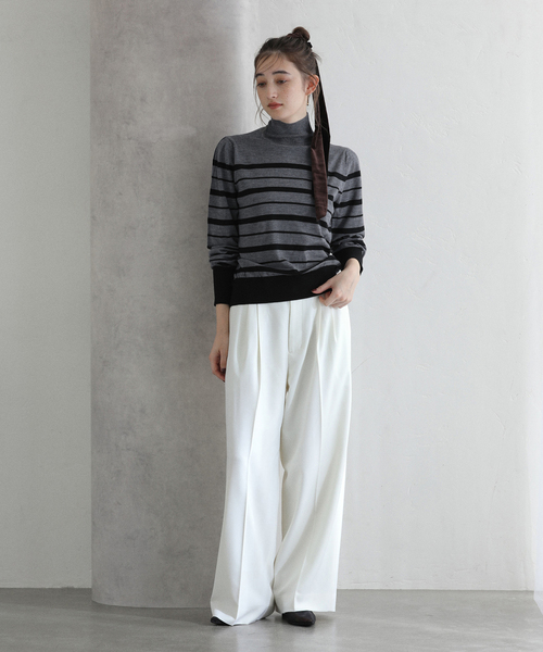 La TOTALITE（ラトータリテ）の「【洗える】ウォッシャブルウールフレンチボーダーニット（ニット/セーター・レディース・チャコールグレー/ブラック・FREE）」の21枚目の写真