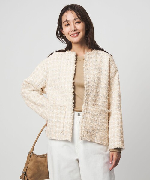 ファンシー ツイードライク ポケット ノーカラー ジャケット（ノー