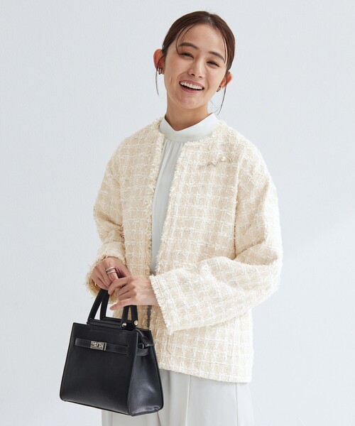 ファンシー ツイードライク ポケット ノーカラー ジャケット（ノー