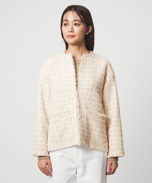 今期　ツイードライク ノーカラー ジャケット　グリーンレーベル　新品　38 green label relaxing（グリーンレーベルリラクシング） ジャケット