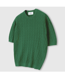 LEMAIN SECOND（リメインセカンド）の「Overfit Washable Crewneck Cable Short Sleeve Knit [Green]（ニット/セーター）」