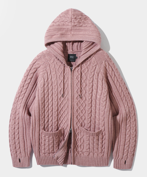 DIMITRI BLACK(ディミトリブラック)の「2WAYヘビーウェイトケーブルニットフードジップアップ_ダスティピンク(ニット/セーター・レディース・その他・LARGE/X-LARGE/MEDIUM)」の1枚目の写真