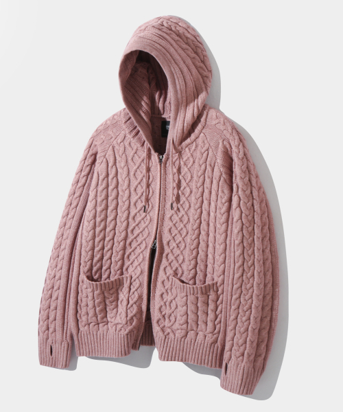DIMITRI BLACK(ディミトリブラック)の「2WAYヘビーウェイトケーブルニットフードジップアップ_ダスティピンク(ニット/セーター・レディース・その他・LARGE/X-LARGE/MEDIUM)」の2枚目の写真