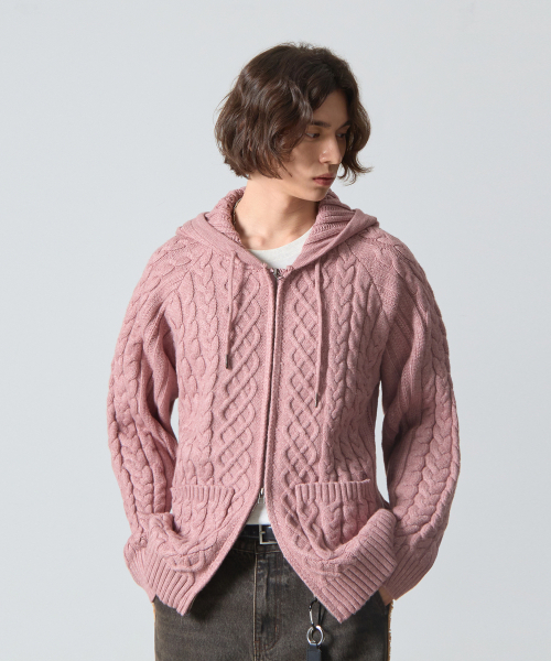 DIMITRI BLACK(ディミトリブラック)の「2WAYヘビーウェイトケーブルニットフードジップアップ_ダスティピンク(ニット/セーター・レディース・その他・LARGE/X-LARGE/MEDIUM)」の4枚目の写真