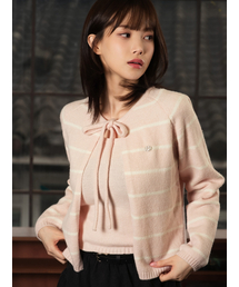 THE GREEN LAB（ザグリーンラボ）の「Striped Ribbon Cardigan Set [Light Pink]（カーディガン/ボレロ）」