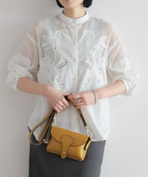 NOMBRE IMPAIR | インドメッシュクロス刺繍　スタンドネックブラウス(シャツ/ブラウス)